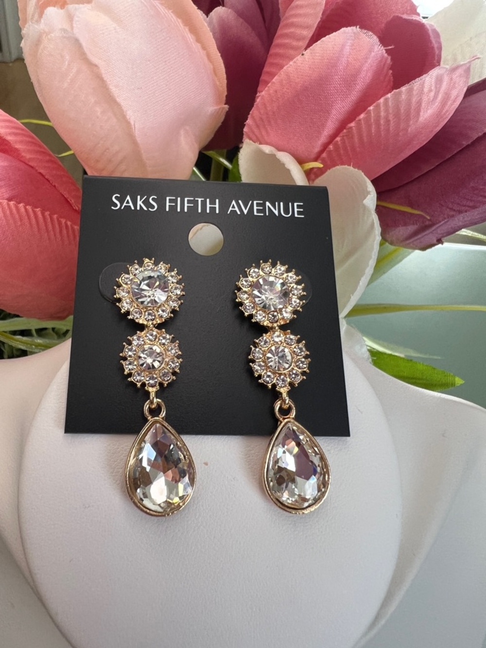 Saks Fifth Avenue Gold Tone Sparkling Clear Stones